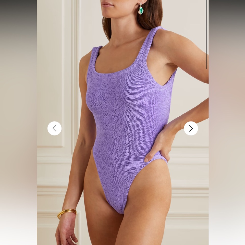 Hunza G Lilac Square Neck One Piece Swimsuit One Size Crinkle Light Purple